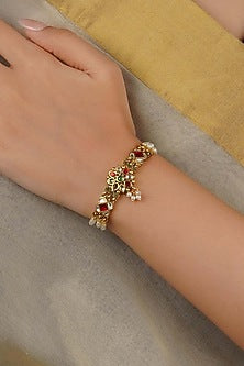 Gold Plated Uncut Polki & Beaded Jadau Bracelet