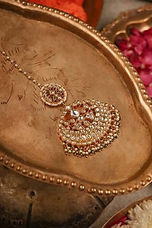 Gold Plated Uncut Polki & Beaded Jadau Maangtikka