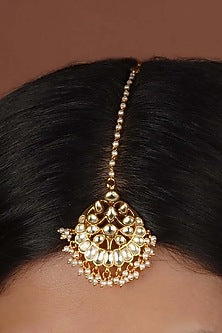Gold Plated Uncut Polki & Beaded Jadau Maangtikka