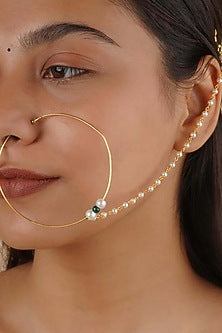 Gold Finish Jadau Kundan Polki Nose Ring