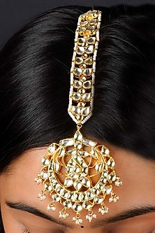 Gold Plated Uncut Polki & Beaded Jadau Maangtikka