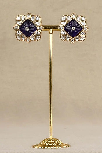 Gold Plated Uncut Polki & Beaded Jadau Stud Earrings