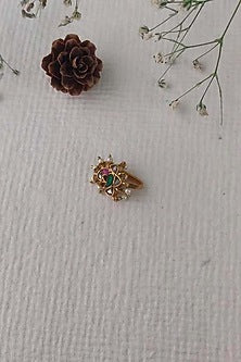 Gold Plated Uncut Polki & Beaded Jadau Nose Ring