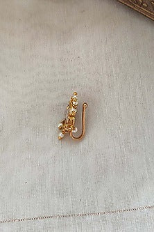Gold Plated Uncut Polki & Beaded Jadau Nose Ring