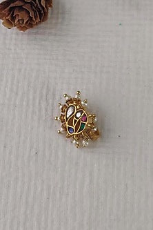 Gold Plated Uncut Polki & Beaded Jadau Nose Ring