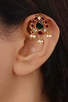 Gold Plated Uncut Polki & Beaded Jadau Earrings