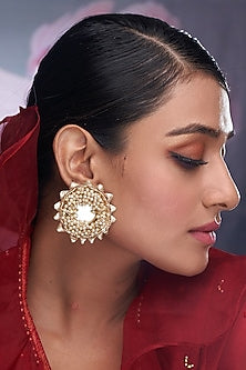 Gold Pearl & Mirror Stud Earrings