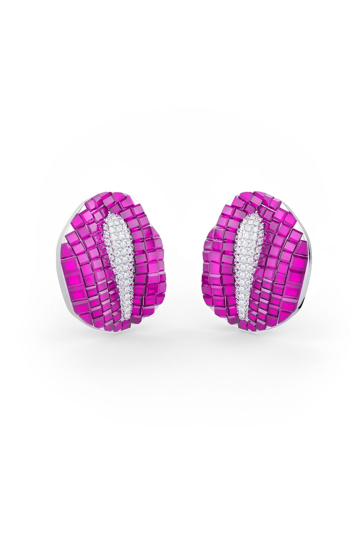 White Rhodium Finish Ruby Synthetic Spinel Stud Earrings In Sterling Silver