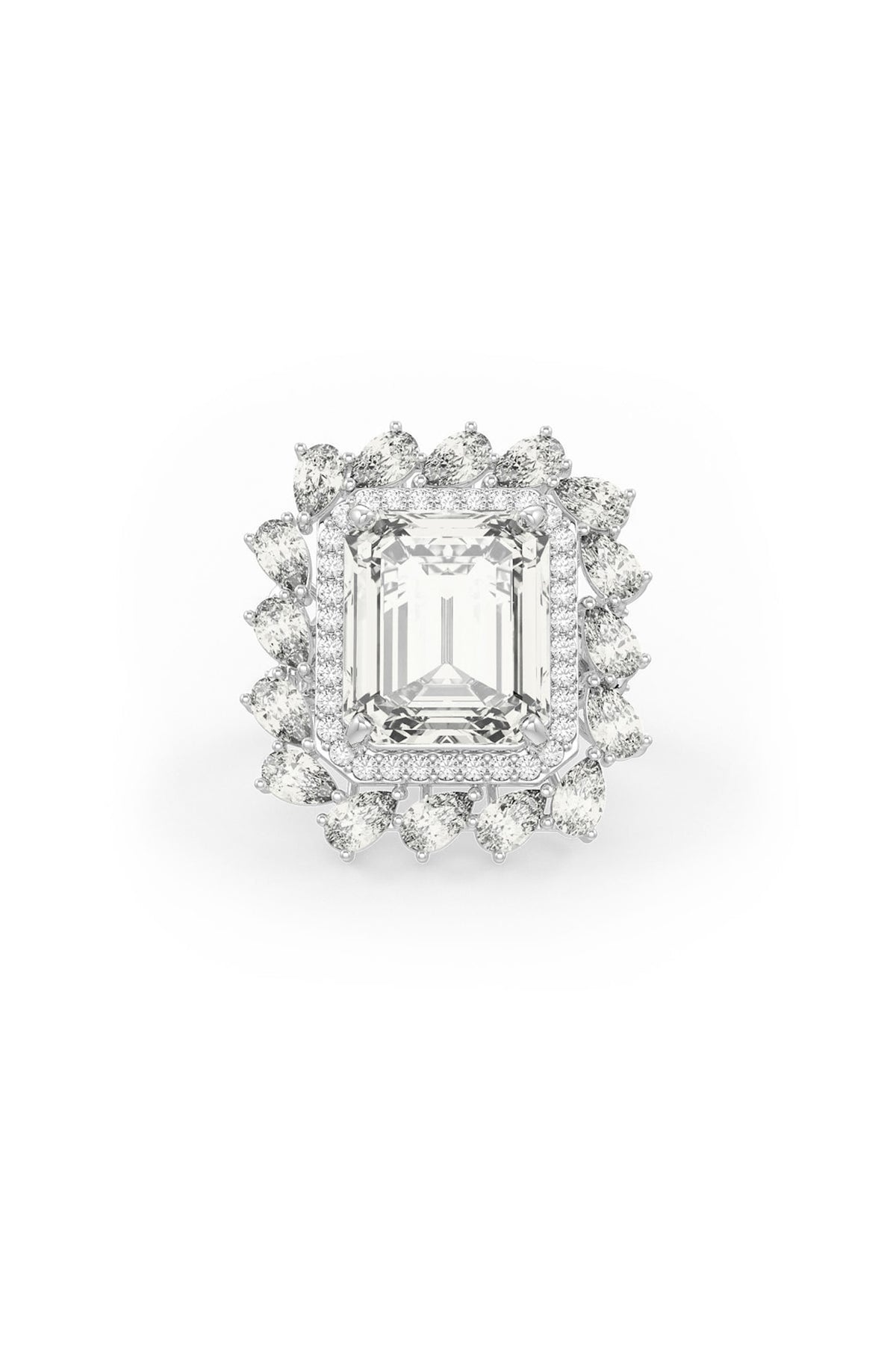 White Rhodium Finish Cubic Zirconia & Champagne Stone Ring In Sterling Silver