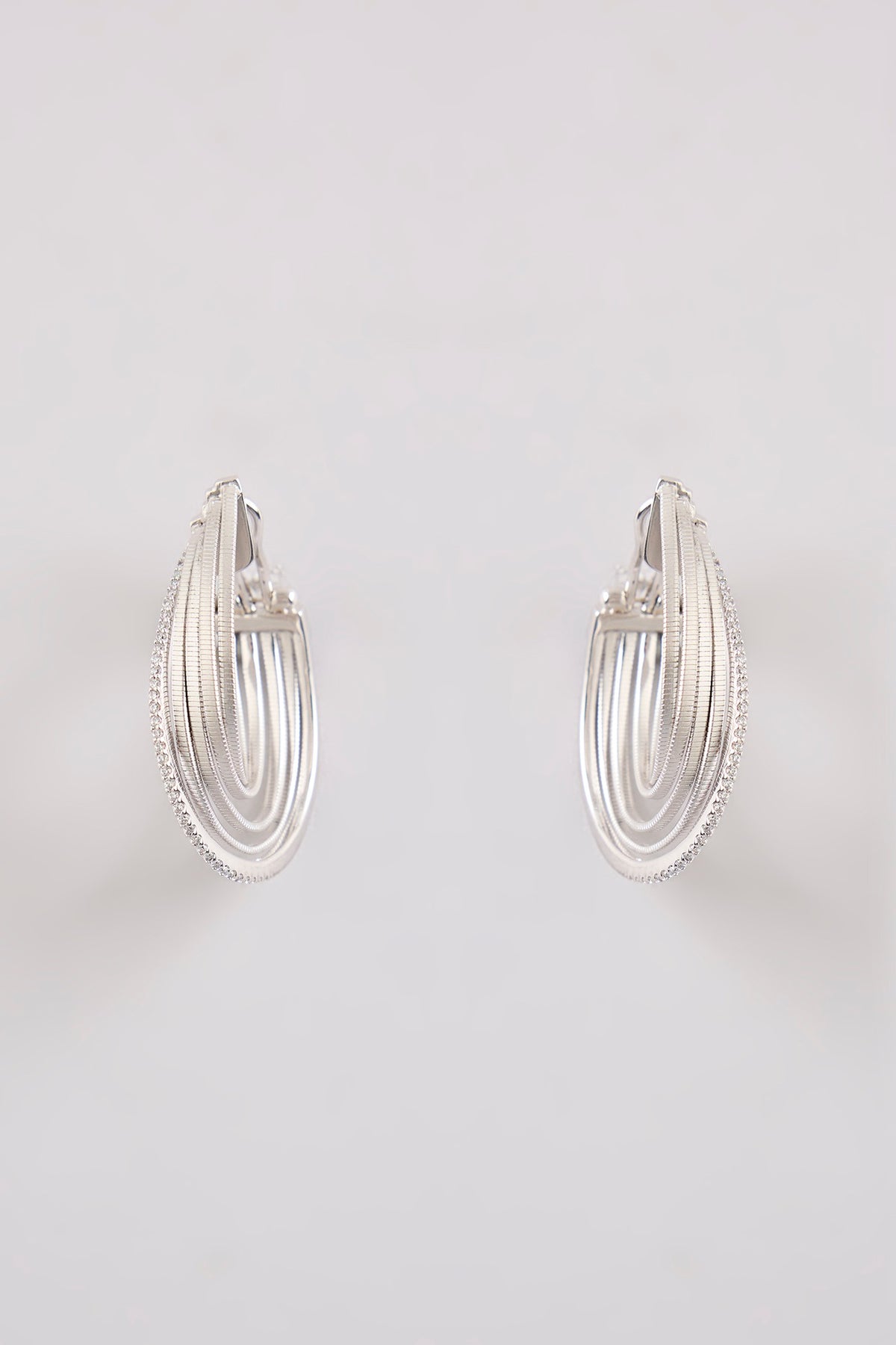 White Rhodium Finish Hoop Earrings In Sterling Silver