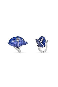 White Rhodium Finish Sapphire Spinel Stone Stud Earrings In Sterling Silver