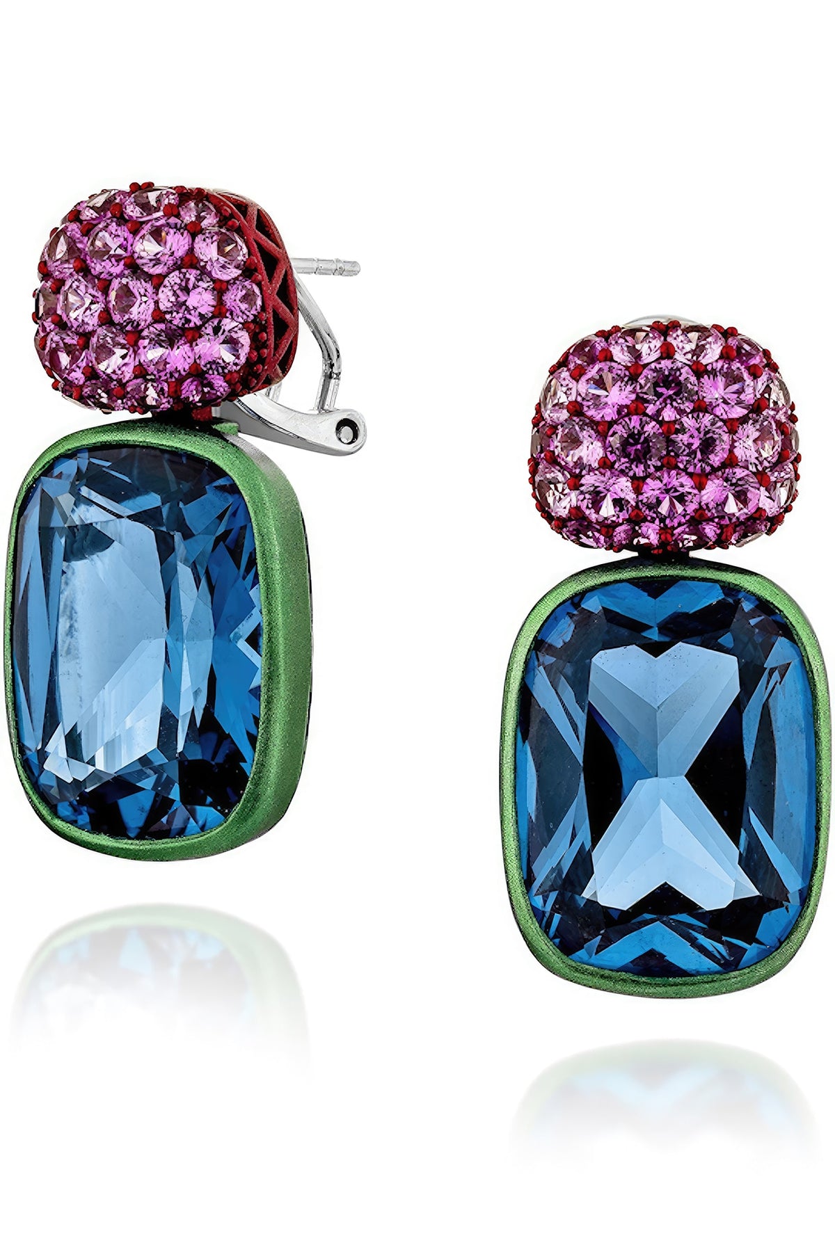 White Rhodium Finish Blue Semi-Precious Stone Dangler Earrings In Sterling Silver