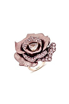 Rose Gold Finish Cubic Zirconia & Pink Stone Floral Ring In Sterling Silver