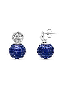 White Rhodium Finish Sapphire Spinel Stone Stud Earrings In Sterling Silver
