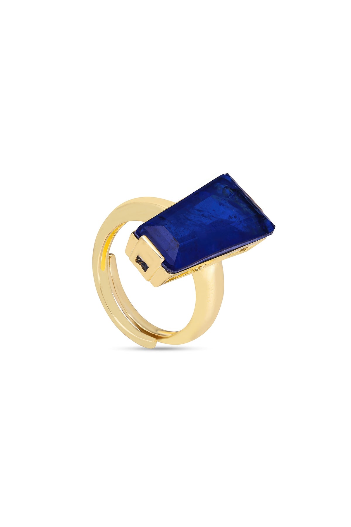 Gold Finish Blue Moon Stone Adjustable Ring In Sterling Silver