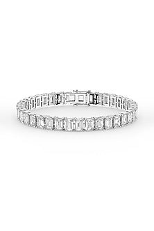 White Rhodium Finish Emerald-Cut Cubic Zirconia Crystal Tennis Bracelet In Sterling Silver