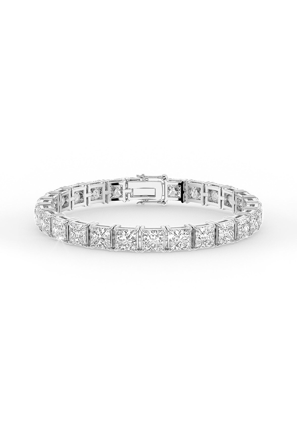 White Rhodium Finish Square-Shaped Cubic Zirconia Crystal Tennis Bracelet In Sterling Silver
