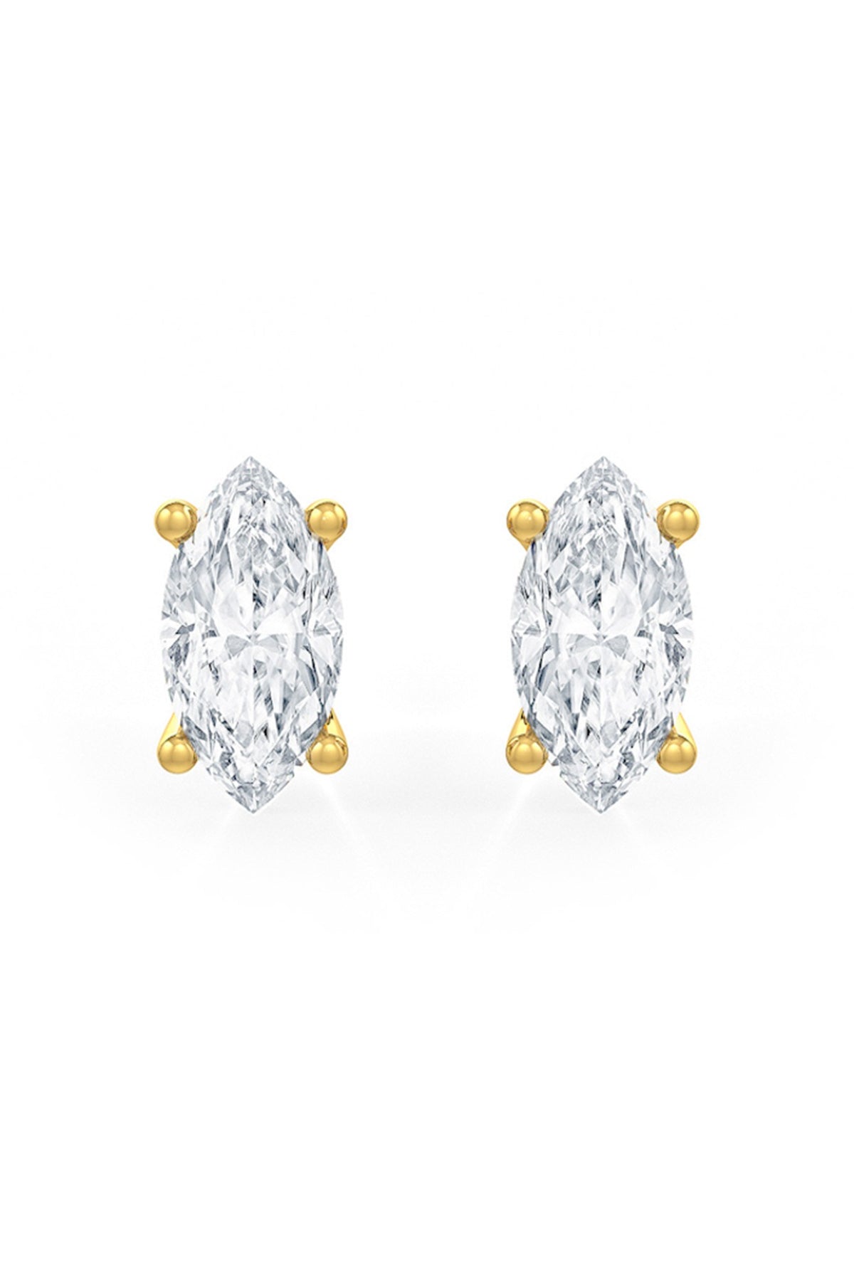 Gold Finish Marquise-Shaped Cubic Zirconia Crystal Stud Earrings In Sterling Silver