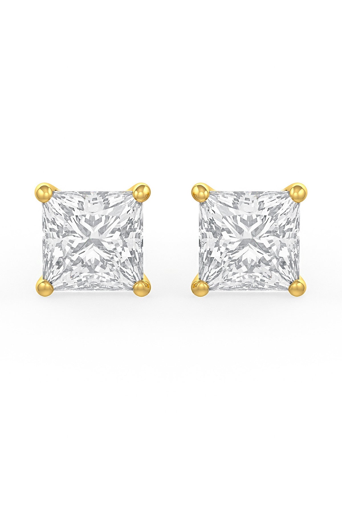 Gold Finish Square-Shaped Cubic Zirconia Crystal Stud Earrings In Sterling Silver