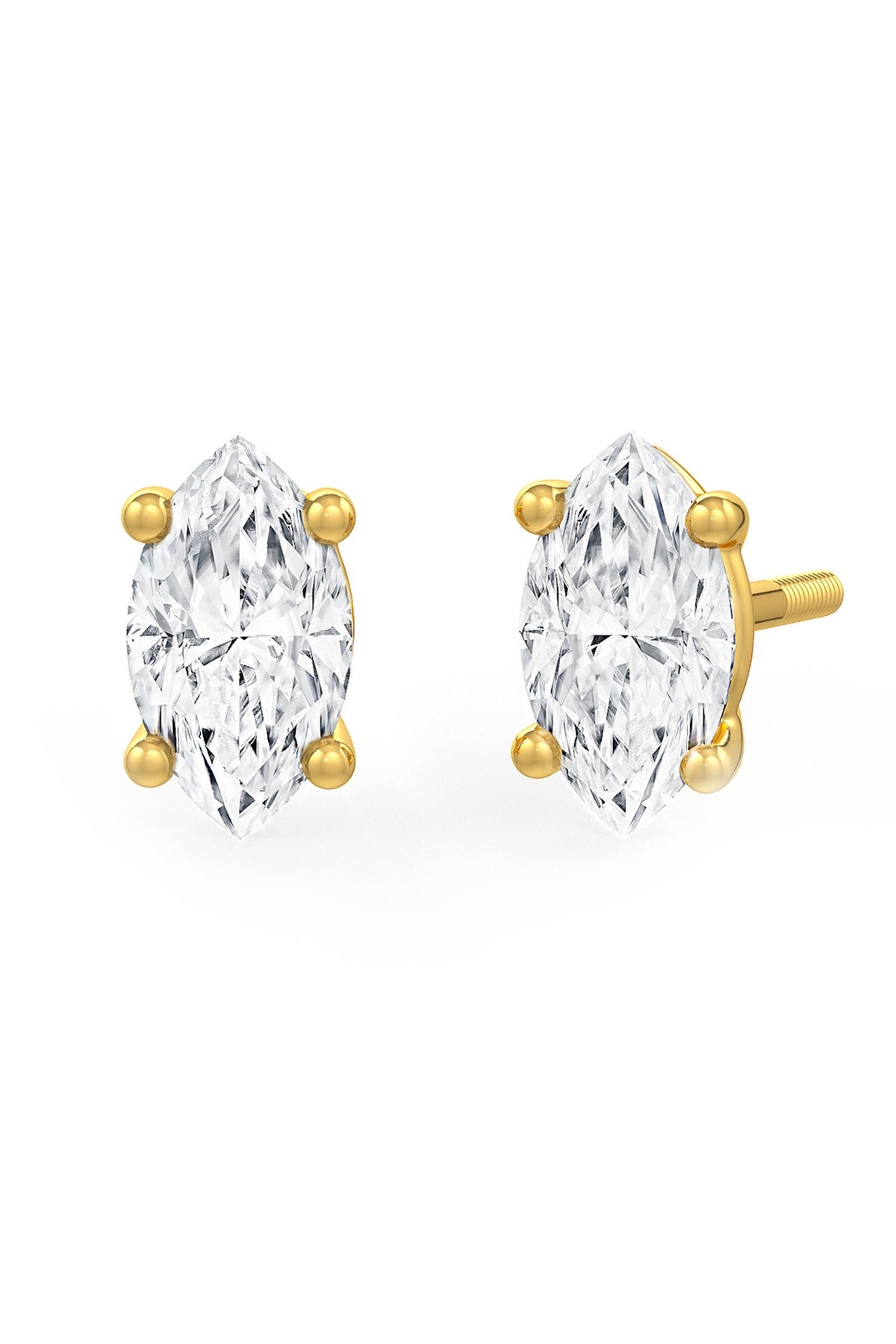 Gold Finish Marquise-Shaped Cubic Zirconia Crystal Stud Earrings In Sterling Silver