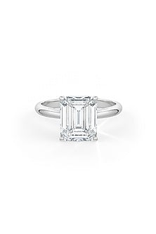 White Rhodium Finish Emerald-Cut Cubic Zirconia Crystal Ring In Sterling Silver
