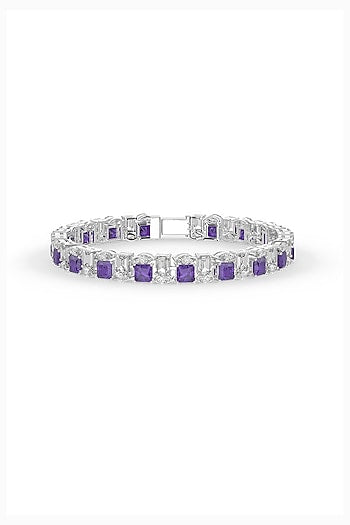 White Rhodium Finish Purple Cubic Zirconia Tennis Bracelet In Sterling Silver