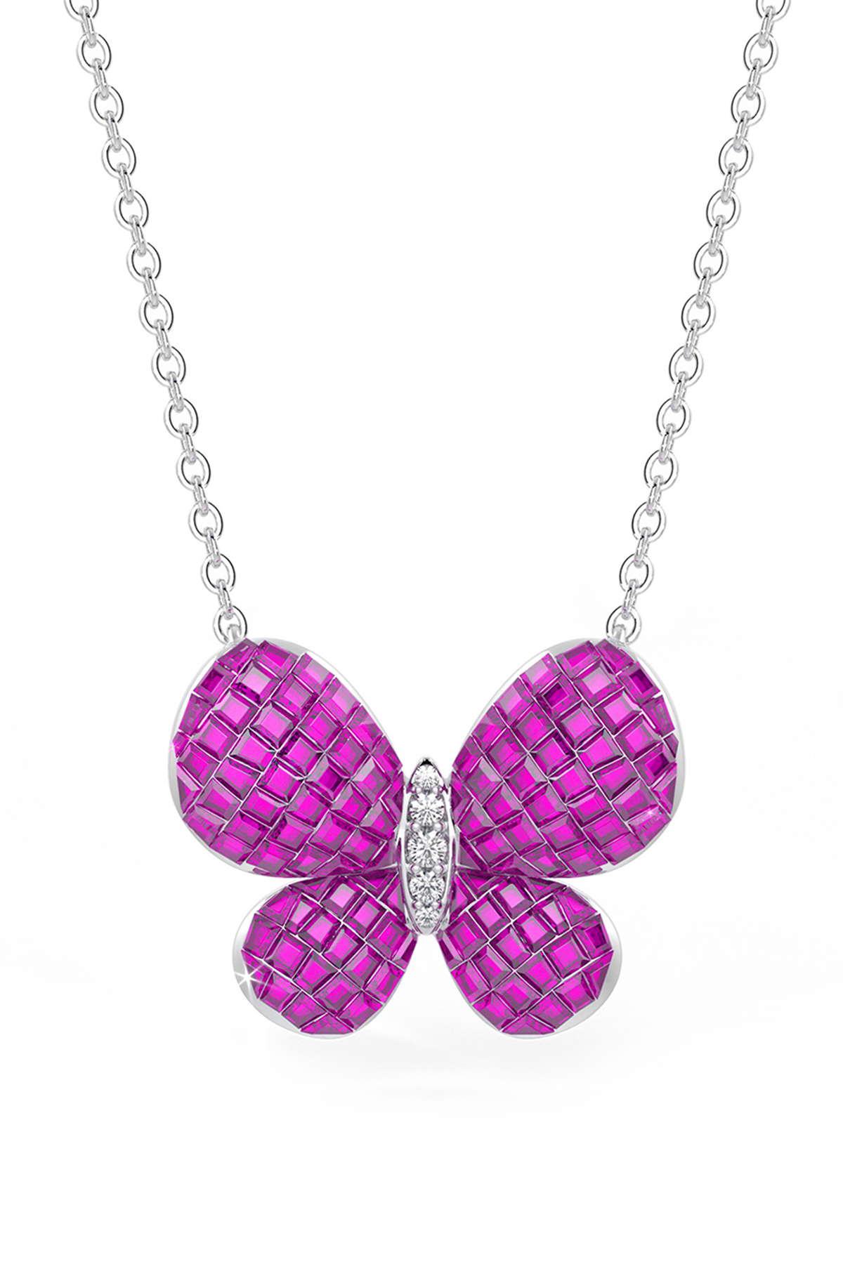 White Rhodium Finish Ruby Synthetic Spinel Pendant Necklace In Sterling Silver
