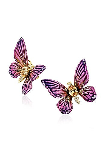 Gold Finish Purple Stone Stud Earrings In Sterling Silver In Sterling Silver