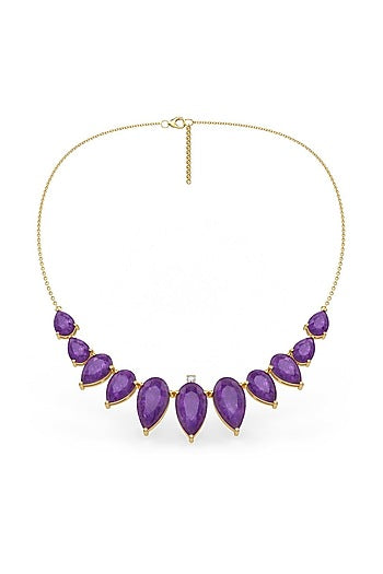 Gold Finish Pearl-Cut Stone Handcrafted Necklace In Sterling Silver