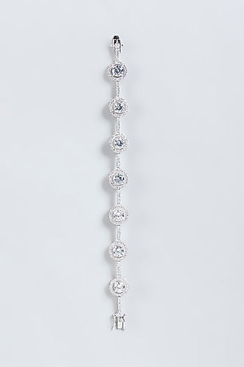 White Finish Solitaire Zirconia Tennis Bracelet In Sterling Silver