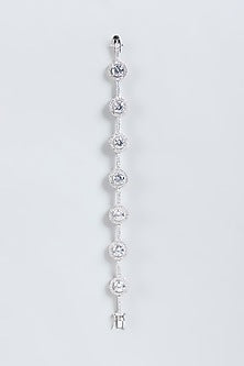 White Finish Solitaire Zirconia Tennis Bracelet In Sterling Silver