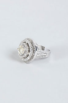 White Finish Dome Ring In Sterling Silver