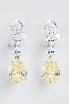 White Finish Diamond Dangler Earrings In Sterling Silver