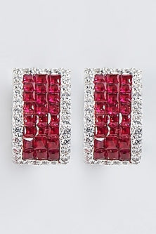 White Finish Ruby Synthetic Stud Earrings In Sterling Silver