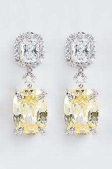 White Finish Yellow Sapphire Dangler Earrings In Sterling Silver