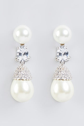 White Finish Pearl Earrings In Sterling Silver