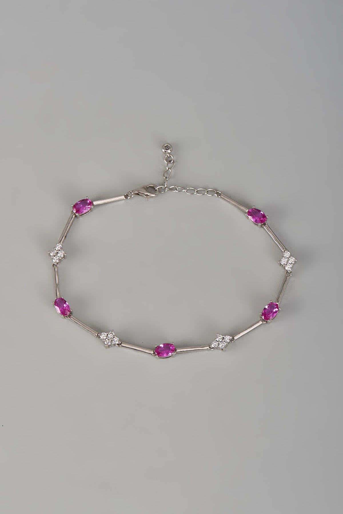 White Finish Pink Semi-Precious Stone Bracelet In Sterling Silver