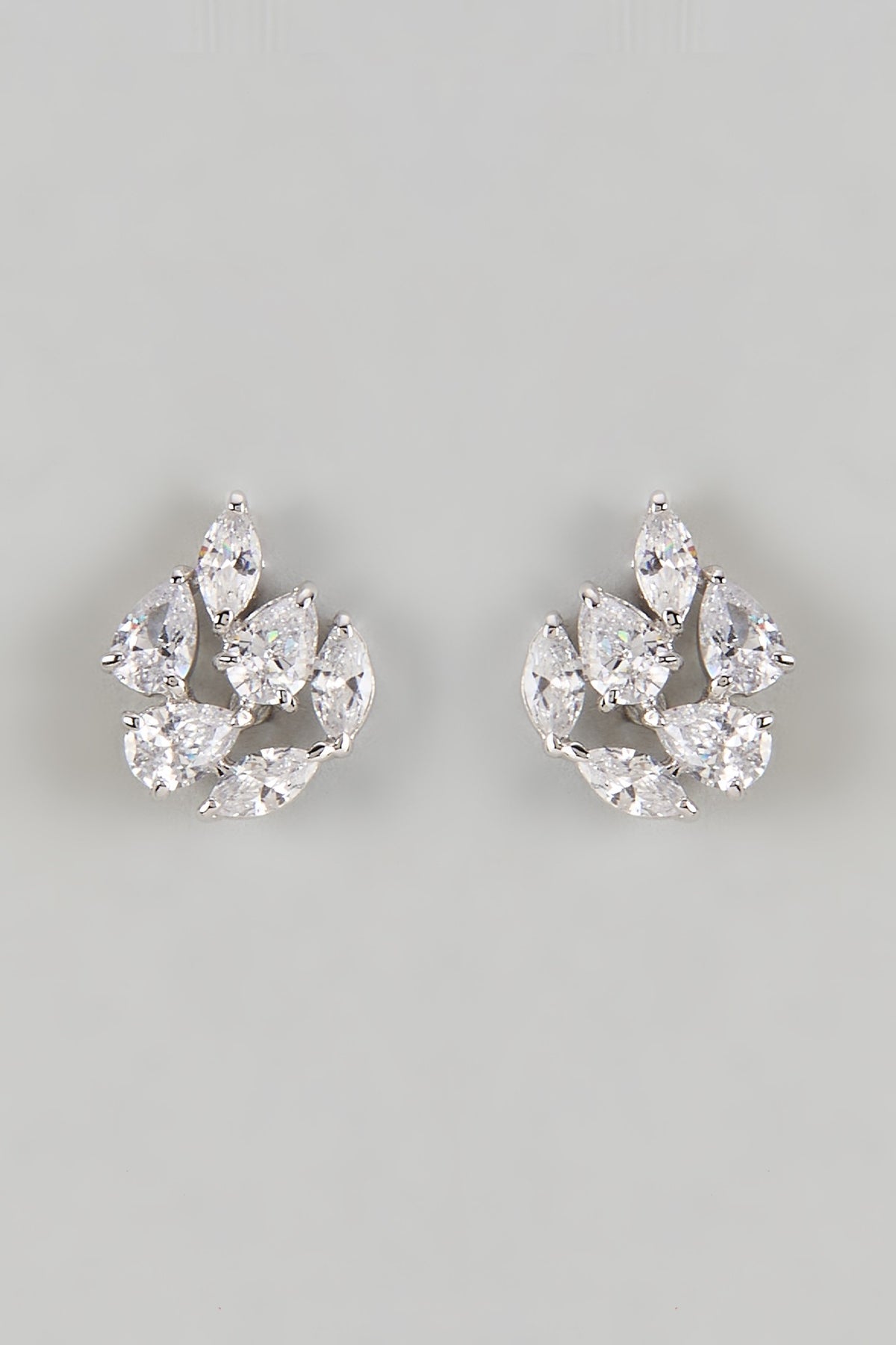 White Finish Pear & Marquise Zircon Stud Earrings In Sterling Silver