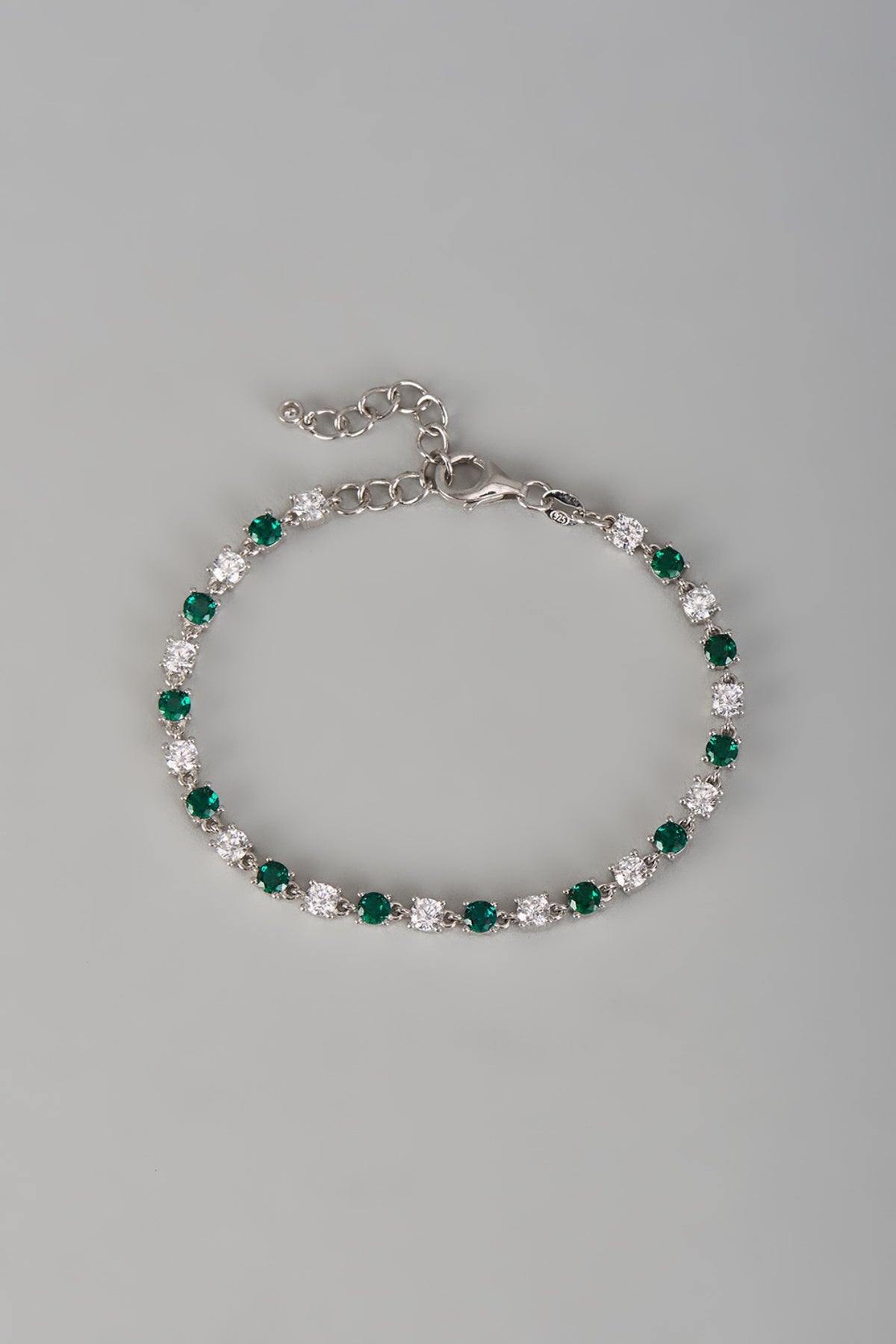 White Finish Diamond & Emerald Stone Bracelet In Sterling Silver