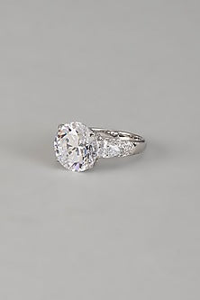 White Finish 9-Carat Pear-Shaped Diamond Solitaire Ring In Hallmark Sterling Silver