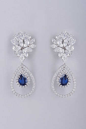 White Finish Semi-Precious Sapphire Dangler Earrings In Sterling Silver