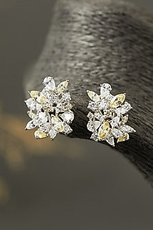 White Finish Yellow Sapphire Earrings In Sterling Silver