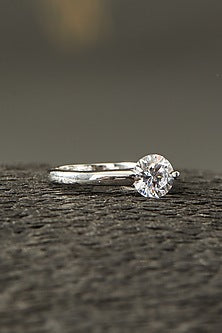 White Finish Round Solitaire Ring In Sterling Silver