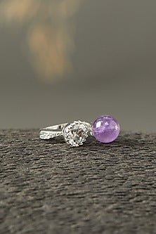 White Finish Amethyst Ring In Sterling Silver