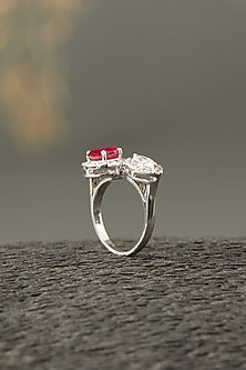 White Finish Ruby Ring In Sterling Silver