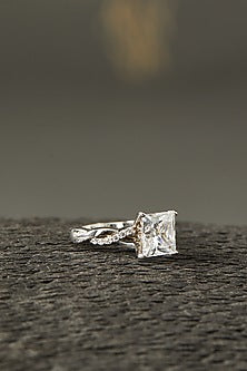 White Finish Princess-Cut Ring In Sterling Silver