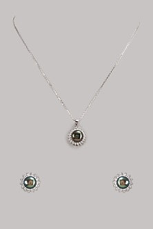 White Finish Grey Pearl Pendant Necklace In Sterling Silver