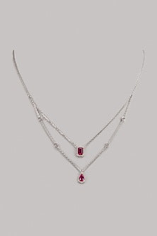White Finish Ruby Stone Layered Necklace