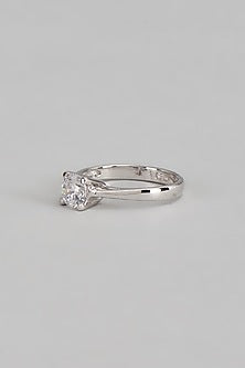 White Finish 0.75c Swarovski Stone Ring In Sterling Silver