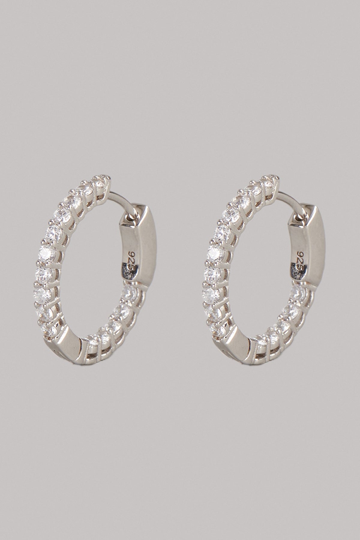 White Finish Swarovski Stone & Diamond Hoop Earrings In Sterling Silver